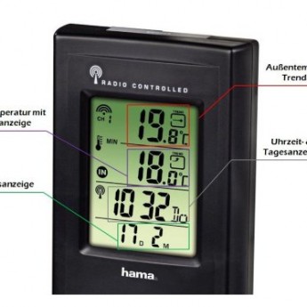 Hama Funk-Wetterstation "EWS-165" schwarz mit Funkuhr, Wecker und ...