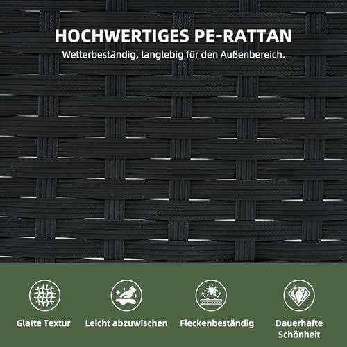 Aoxun 2-Sitzer-Gartenbank aus Rattan, extrabreite Outdoor-Zweisitzerbank mit seitlichem Ablagetisch, bequemes Terrassenmöbel-Set mit Kissen und Regenschutz für Garten, Balkon (Dunkelgrau)
