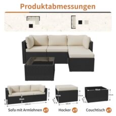 Aoxun Gartenmöbel Set Polyrattan 3-teilig mit 7,5cm dicken Kissen & Glas-Couchtisch, wetterfeste Gartenlounge Outdoor mit extra Langer 196cm Sitzbank, Stabiler Balkon Terrassen Außenmöbel Satz (Weiß)