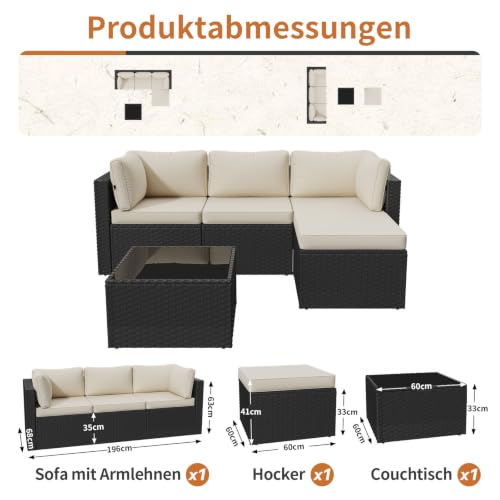 Aoxun Gartenmöbel Set Polyrattan 3-teilig mit 7,5cm dicken Kissen & Glas-Couchtisch, wetterfeste Gartenlounge Outdoor mit extra Langer 196cm Sitzbank, Stabiler Balkon Terrassen Außenmöbel Satz (Weiß)