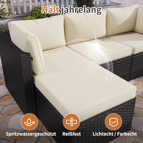 Aoxun Gartenmöbel Set Polyrattan 3-teilig mit 7,5cm dicken Kissen & Glas-Couchtisch, wetterfeste Gartenlounge Outdoor mit extra Langer 196cm Sitzbank, Stabiler Balkon Terrassen Außenmöbel Satz (Weiß)
