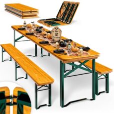 Casaria 2er Set Bierzeltgarnitur 220cm 10 Personen hohe Belastbarkeit Massiv Holz klappbar Festzeltgarnitur 2 Bierbänke Biertisch Partytisch Garten