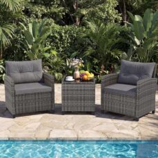 GIANTEX Rattan Gartenmöbel Set, Balkonmöbel Kleiner Balkon, Lounge Gartenmöbel Set, Balkon Möbel für 2 Personen, Gartenlounge Set 2 Sessel & Tisch, 3 tlg. Gartensitzgruppe inkl. Sitz- und Rückenkissen