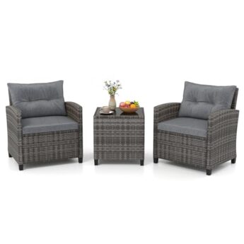 GIANTEX Rattan Gartenmöbel Set, Balkonmöbel Kleiner Balkon, Lounge Gartenmöbel Set, Balkon Möbel für 2 Personen, Gartenlounge Set 2 Sessel & Tisch, 3 tlg. Gartensitzgruppe inkl. Sitz- und Rückenkissen GIANTEX Rattan Gartenmöbel Set, Balkonmöbel Kleiner Balkon, Lounge Gartenmöbel Set, Balkon Möbel für 2 Personen, Gartenlounge Set 2 Sessel & Tisch, 3 tlg. Gartensitzgruppe inkl. Sitz- und Rückenkissen