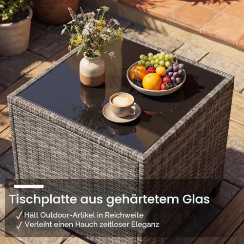 GIANTEX Rattan Gartenmöbel Set, Balkonmöbel Kleiner Balkon, Lounge Gartenmöbel Set, Balkon Möbel für 2 Personen, Gartenlounge Set 2 Sessel & Tisch, 3 tlg. Gartensitzgruppe inkl. Sitz- und Rückenkissen