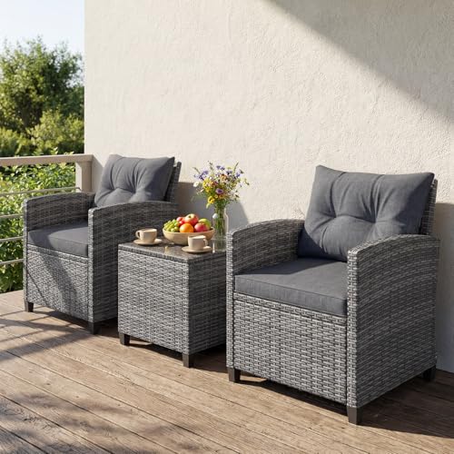 GIANTEX Rattan Gartenmöbel Set, Balkonmöbel Kleiner Balkon, Lounge Gartenmöbel Set, Balkon Möbel für 2 Personen, Gartenlounge Set 2 Sessel & Tisch, 3 tlg. Gartensitzgruppe inkl. Sitz- und Rückenkissen
