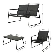 Grand patio Gartenmöbel Set 4-TLG, Textilene Balkonmöbel Set mit Tisch, Sofa und 2 Stühlen, Stahl, Sitzgruppe für Garten, Balkon, Außen (Schwarz)