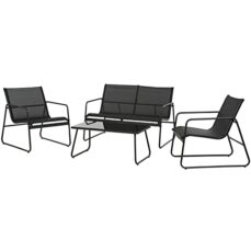 Grand patio Gartenmöbel Set 4-TLG, Textilene Balkonmöbel Set mit Tisch, Sofa und 2 Stühlen, Stahl, Sitzgruppe für Garten, Balkon, Außen (Schwarz)