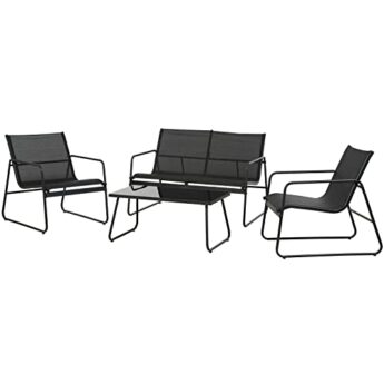 Grand patio Gartenmöbel Set 4-TLG, Textilene Balkonmöbel Set mit Tisch, Sofa und 2 Stühlen, Stahl, Sitzgruppe für Garten, Balkon, Außen (Schwarz)