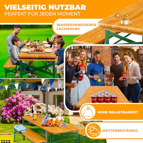 KESSER® Bierzeltgarnitur 3-TLG., Festzeltgarnitur klappbar, Biertisch mit 2 Bierbänken, Gartenmöbel Set Holz, Partygarnitur, Sitzgarnitur, wetterfest, stabil, 170x46x75cm, 12-TLG. Bodenschoner