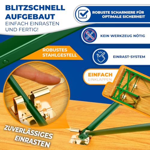 KESSER® Bierzeltgarnitur 3-TLG., Festzeltgarnitur klappbar, Biertisch mit 2 Bierbänken, Gartenmöbel Set Holz, Partygarnitur, Sitzgarnitur, wetterfest, stabil, 170x46x75cm, 12-TLG. Bodenschoner