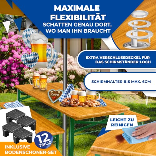 KESSER® Bierzeltgarnitur 3-TLG., Festzeltgarnitur klappbar, Biertisch mit 2 Bierbänken, Gartenmöbel Set Holz, Partygarnitur, Sitzgarnitur, wetterfest, stabil, 170x46x75cm, 12-TLG. Bodenschoner