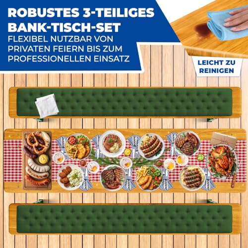 KESSER® Bierzeltgarnitur 3-TLG., Festzeltgarnitur klappbar, Biertisch mit 2 Bierbänken, Gartenmöbel Set Holz, Partygarnitur, Sitzgarnitur, wetterfest, stabil, 170x46x75cm, 12-TLG. Bodenschoner