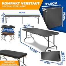 KESSER® Bierzeltgarnitur 3er Set, Klapptisch + 2X Sitzbank – Gartenmöbel Set für 8 Personen, 183x76x74cm, Bierbankgarnitur für Garten, Balkon, Camping & Party, Abdeckung & Kofferfunktion, Anthrazit