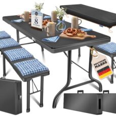 KESSER® Bierzeltgarnitur 3er Set, Klapptisch + 2X Sitzbank – Gartenmöbel Set für 8 Personen, 183x76x74cm, Bierbankgarnitur für Garten, Balkon, Camping & Party, Abdeckung & Kofferfunktion, Anthrazit