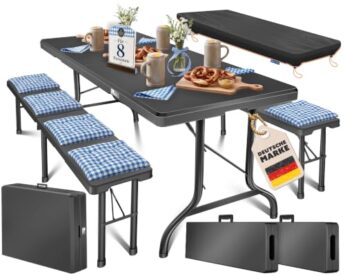 KESSER® Bierzeltgarnitur 3er Set, Klapptisch + 2X Sitzbank – Gartenmöbel Set für 8 Personen, 183x76x74cm, Bierbankgarnitur für Garten, Balkon, Camping & Party, Abdeckung & Kofferfunktion, Anthrazit