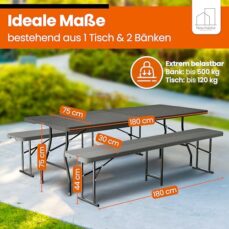 NewHabitat Bierzeltgarnitur Polyrattan Klappbar – Tisch & 2 Bierbänke