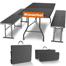 NewHabitat Bierzeltgarnitur Polyrattan Klappbar – Tisch & 2 Bierbänke