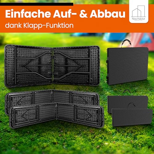 NewHabitat Bierzeltgarnitur Polyrattan Klappbar – Tisch & 2 Bierbänke