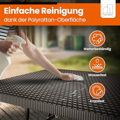 NewHabitat Bierzeltgarnitur Polyrattan Klappbar – Tisch & 2 Bierbänke