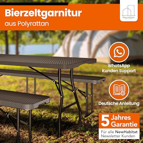 NewHabitat Bierzeltgarnitur Polyrattan Klappbar – Tisch & 2 Bierbänke