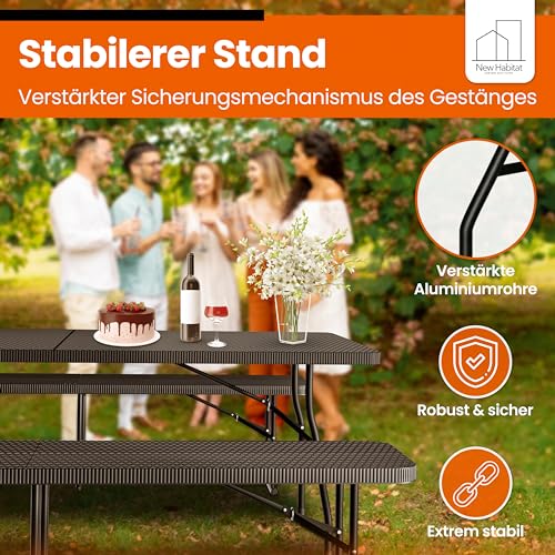 NewHabitat Bierzeltgarnitur Polyrattan Klappbar – Tisch & 2 Bierbänke