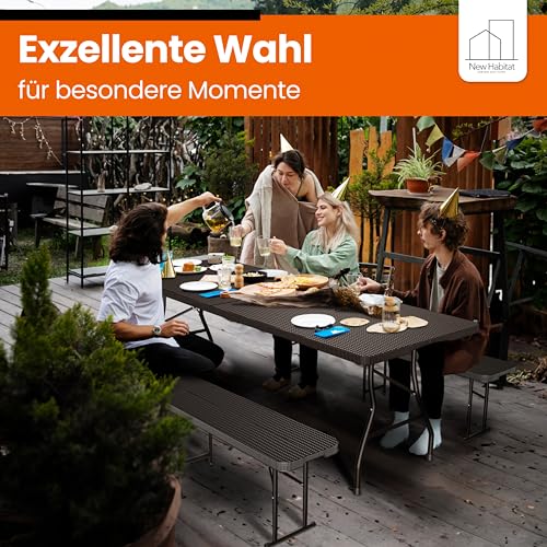 NewHabitat Bierzeltgarnitur Polyrattan Klappbar – Tisch & 2 Bierbänke