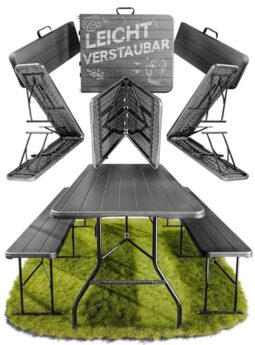 Ondis24 Biertischgarnitur Lisa Campingtisch 2X Bierbank 1x Biertisch Sitzbank klappbar Bierzeltgarnitur 3tlg. einfach transportabel mit Tragetasche (Anthrazit, XL) Ondis24 Biertischgarnitur Lisa Campingtisch 2X Bierbank 1x Biertisch Sitzbank klappbar Bierzeltgarnitur 3tlg. einfach transportabel mit Tragetasche (Anthrazit, XL)