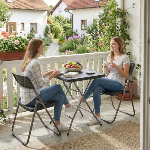 Sekey Balkonset 3 Teilig Klappbar, Balkonmöbel Set Kleiner Balkon 2 Personen, Balkon Möbel Set Rattan Wetterfest, Belastbarkeit Klappstuhl 200KG & Klapptisch 50KG