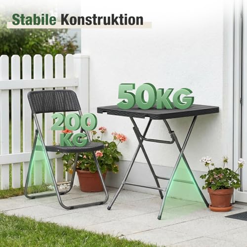 Sekey Balkonset 3 Teilig Klappbar, Balkonmöbel Set Kleiner Balkon 2 Personen, Balkon Möbel Set Rattan Wetterfest, Belastbarkeit Klappstuhl 200KG & Klapptisch 50KG