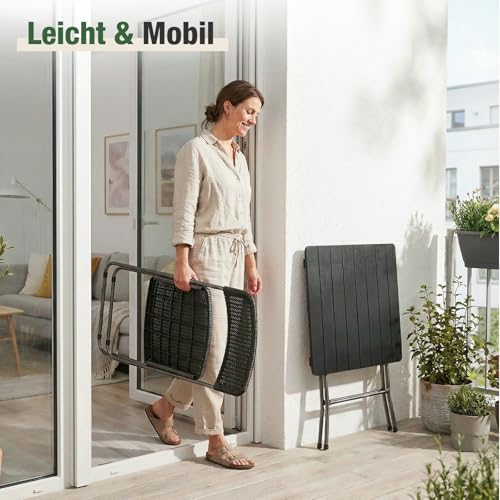 Sekey Balkonset 3 Teilig Klappbar, Balkonmöbel Set Kleiner Balkon 2 Personen, Balkon Möbel Set Rattan Wetterfest, Belastbarkeit Klappstuhl 200KG & Klapptisch 50KG