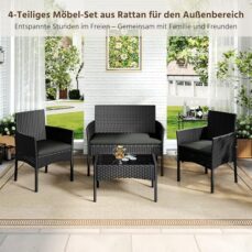 Yaheetech 4-er Gartenmöbel Set Balkonmöbel Set aus Polyrattan Terassenmöbel | mit 2er Sofa, 2 Stühle, Tisch & Sitzkissen für Außen Terrasse/Balkon/Garten, Schwarz & Grau