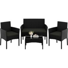 Yaheetech 4-er Gartenmöbel Set Balkonmöbel Set aus Polyrattan Terassenmöbel | mit 2er Sofa, 2 Stühle, Tisch & Sitzkissen für Außen Terrasse/Balkon/Garten, Schwarz & Grau