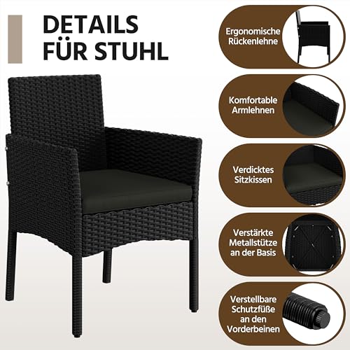 Yaheetech 4-er Gartenmöbel Set Balkonmöbel Set aus Polyrattan Terassenmöbel | mit 2er Sofa, 2 Stühle, Tisch & Sitzkissen für Außen Terrasse/Balkon/Garten, Schwarz & Grau