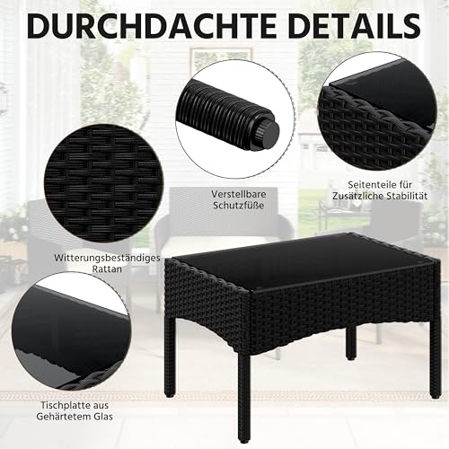 Yaheetech 4-er Gartenmöbel Set Balkonmöbel Set aus Polyrattan Terassenmöbel | mit 2er Sofa, 2 Stühle, Tisch & Sitzkissen für Außen Terrasse/Balkon/Garten, Schwarz & Grau