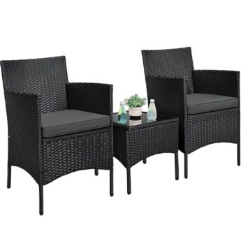 Yaheetech Balkonmöbel Set, 3TLG Gartenmöbel Terrassenmöbel aus PE-Rattan | Gartensitzgruppe Lounge Set inkl. 2 Stühle mit Sitzkissen & Tisch für Balkon Terrasse, Schwarz/Grau Yaheetech Balkonmöbel Set, 3TLG Gartenmöbel Terrassenmöbel aus PE-Rattan | Gartensitzgruppe Lounge Set inkl. 2 Stühle mit Sitzkissen & Tisch für Balkon Terrasse, Schwarz/Grau
