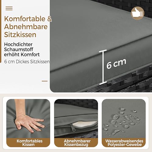 Yaheetech Balkonmöbel Set, 3TLG Gartenmöbel Terrassenmöbel aus PE-Rattan | Gartensitzgruppe Lounge Set inkl. 2 Stühle mit Sitzkissen & Tisch für Balkon Terrasse, Schwarz/Grau